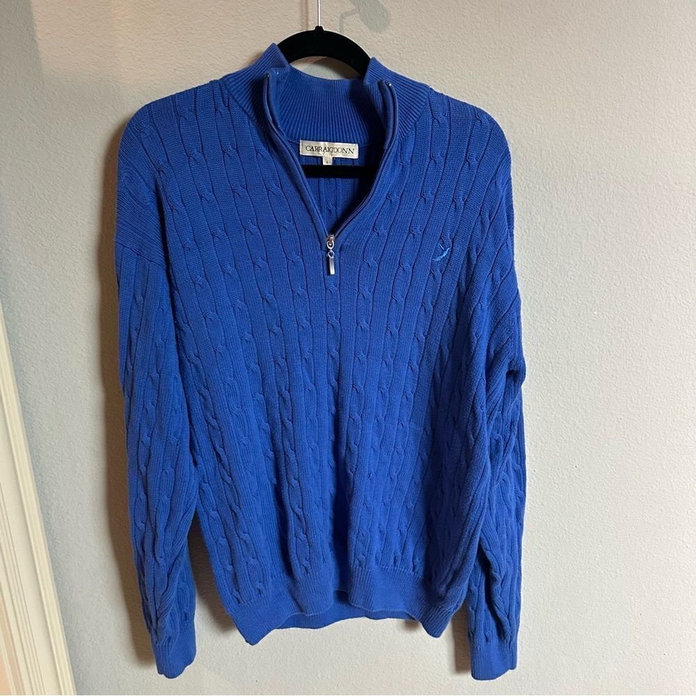 Irish Woven Carraig Don | L | cobalt cableknit quarter zip sweater carraigdon - Picture 6 of 9